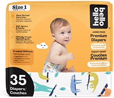 Hello Bello Premium Baby Diapers Size 1 I 35 Count of Disposeable, Extra-Absorbent, Hypoallergenic, and Eco-Friendly Baby Diapers with Snug and Comfort Fit I Sleepy Sloths