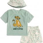 Disney Lion King Mickey Mouse Simba Baby T-Shirt Bike Shorts and Hat 3 Piece Newborn to Infant